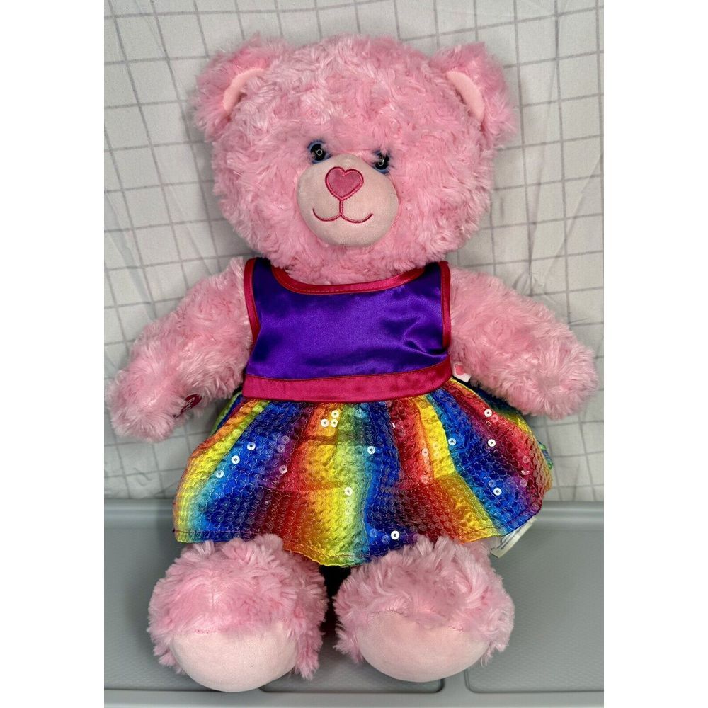 Pink Build A Bear With Rainbow Dress